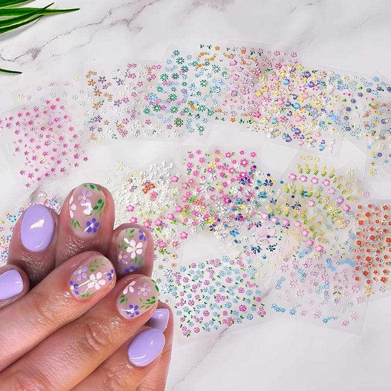 SPLOCUDU Colorful Cute Daisy, Floral, Heart, Flower Nail Art Stickers Decals, 3D Self Adhesive Supplies, Design Decoration Accessories for Women and Girls, 30 Sheets - Image 2